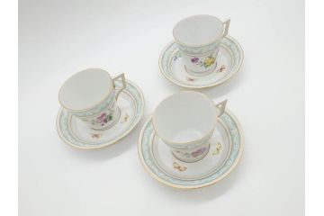 ベルリン　KPM(ベルリン王立磁器製陶所)　KURLAND　クアランド　クラシックな雰囲気溢れるティーカップ&ソーサー3客セット(ケーピーエムベルリン、C&S、王笏、洋食器)(R-070197)