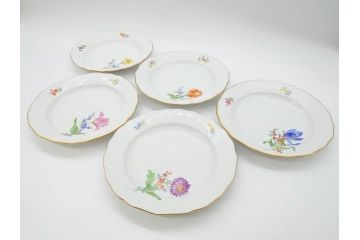 ドイツ　マイセン　Meissen　ベーシックフラワー　二つ花　それぞれ違った花達が食卓のアクセントになるプレート5枚セット(皿、洋食器)(R-070200)