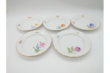ドイツ　マイセン　Meissen　ベーシックフラワー　二つ花　それぞれ違った花達が食卓のアクセントになるプレート5枚セット(皿、洋食器)(R-070200)