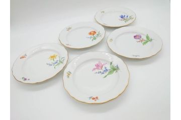 ドイツ　マイセン　Meissen　ベーシックフラワー　二つ花　それぞれ違った花達が食卓のアクセントになるプレート5枚セット(皿、洋食器)(R-070200)
