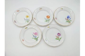 ドイツ　マイセン　Meissen　ベーシックフラワー　二つ花　それぞれ違った花達が食卓のアクセントになるプレート5枚セット(皿、洋食器)(R-070200)