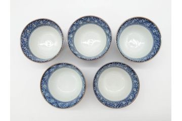 加藤利昌　清水焼　染付　祥瑞文　落ち着いた和の雰囲気にぴったりの湯呑み5客セット(湯のみ、蕎麦猪口、和食器)(R-070211)