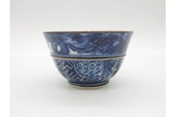 加藤利昌　清水焼　染付　祥瑞文　落ち着いた和の雰囲気にぴったりの湯呑み5客セット(湯のみ、蕎麦猪口、和食器)(R-070211)