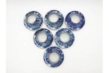 加藤利昌　清水焼　染付　祥瑞文　落ち着いた雰囲気が素敵なコーヒーカップ&ソーサー6客セット(珈琲碗皿、和食器)(R-070212)