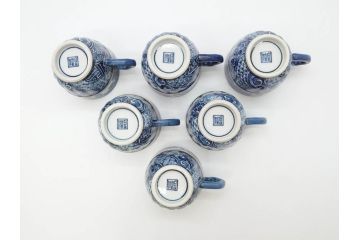 加藤利昌　清水焼　染付　祥瑞文　落ち着いた雰囲気が素敵なコーヒーカップ&ソーサー6客セット(珈琲碗皿、和食器)(R-070212)
