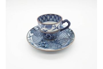 加藤利昌　清水焼　染付　祥瑞文　落ち着いた雰囲気が素敵なコーヒーカップ&ソーサー6客セット(珈琲碗皿、和食器)(R-070212)