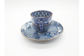 加藤利昌　清水焼　染付　祥瑞文　落ち着いた雰囲気が素敵なコーヒーカップ&ソーサー6客セット(珈琲碗皿、和食器)(R-070212)
