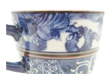 加藤利昌　清水焼　染付　祥瑞文　落ち着いた雰囲気が素敵なコーヒーカップ&ソーサー6客セット(珈琲碗皿、和食器)(R-070212)