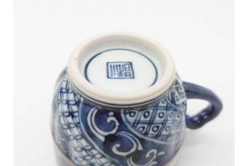 加藤利昌　清水焼　染付　祥瑞文　落ち着いた雰囲気が素敵なコーヒーカップ&ソーサー6客セット(珈琲碗皿、和食器)(R-070212)