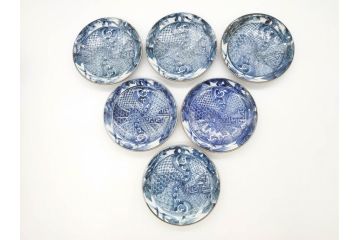 加藤利昌　清水焼　染付　祥瑞文　落ち着いた雰囲気が素敵なコーヒーカップ&ソーサー6客セット(珈琲碗皿、和食器)(R-070212)