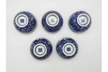 加藤利昌　清水焼　染付　描かれた鳳凰が美しい蓋付き湯呑み5客セット(和食器、湯のみ、茶碗)(R-070213)