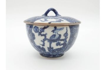 加藤利昌　清水焼　染付　描かれた鳳凰が美しい蓋付き湯呑み5客セット(和食器、湯のみ、茶碗)(R-070213)