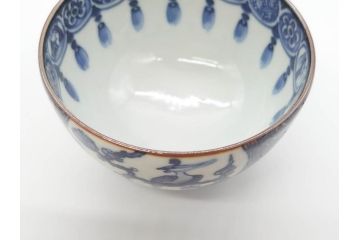 加藤利昌　清水焼　染付　描かれた鳳凰が美しい蓋付き湯呑み5客セット(和食器、湯のみ、茶碗)(R-070213)