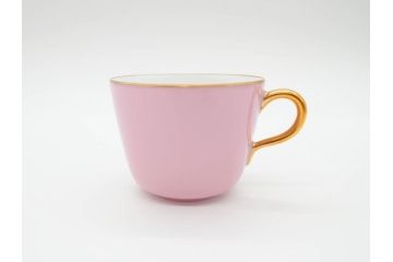 大倉陶園(OKURA、OAC)　色蒔き(ピンク)　シンプルながら上品な雰囲気を醸し出すモーニングカップ&ソーサー(洋食器、C&S、箱付き)(R-070220)