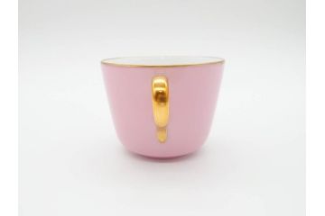 大倉陶園(OKURA、OAC)　色蒔き(ピンク)　シンプルながら上品な雰囲気を醸し出すモーニングカップ&ソーサー(洋食器、C&S、箱付き)(R-070220)
