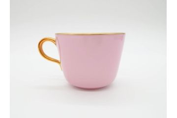 大倉陶園(OKURA、OAC)　色蒔き(ピンク)　シンプルながら上品な雰囲気を醸し出すモーニングカップ&ソーサー(洋食器、C&S、箱付き)(R-070220)