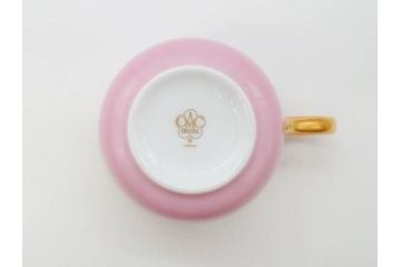 大倉陶園(OKURA、OAC)　色蒔き(ピンク)　シンプルながら上品な雰囲気を醸し出すモーニングカップ&ソーサー(洋食器、C&S、箱付き)(R-070220)