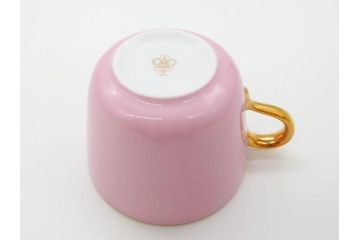 大倉陶園(OKURA、OAC)　色蒔き(ピンク)　シンプルながら上品な雰囲気を醸し出すモーニングカップ&ソーサー(洋食器、C&S、箱付き)(R-070220)