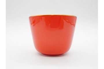大倉陶園(OKURA、OAC)　色蒔き(レッド)　シンプルながら上品な雰囲気を醸し出すモーニングカップ&ソーサー(洋食器、C&S、箱付き)(R-070221)