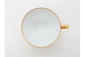 大倉陶園(OKURA、OAC)　色蒔き(レッド)　シンプルながら上品な雰囲気を醸し出すモーニングカップ&ソーサー(洋食器、C&S、箱付き)(R-070221)