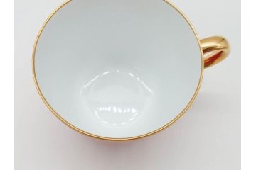 大倉陶園(OKURA、OAC)　色蒔き(レッド)　シンプルながら上品な雰囲気を醸し出すモーニングカップ&ソーサー(洋食器、C&S、箱付き)(R-070221)