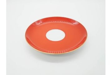 大倉陶園(OKURA、OAC)　色蒔き(レッド)　シンプルながら上品な雰囲気を醸し出すモーニングカップ&ソーサー(洋食器、C&S、箱付き)(R-070221)