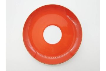 大倉陶園(OKURA、OAC)　色蒔き(レッド)　シンプルながら上品な雰囲気を醸し出すモーニングカップ&ソーサー(洋食器、C&S、箱付き)(R-070221)