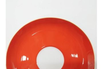 大倉陶園(OKURA、OAC)　色蒔き(レッド)　シンプルながら上品な雰囲気を醸し出すモーニングカップ&ソーサー(洋食器、C&S、箱付き)(R-070221)