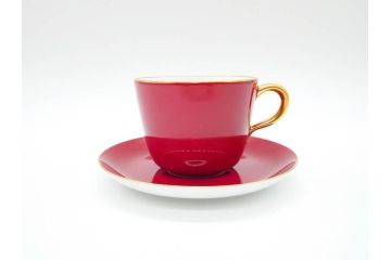 大倉陶園(OKURA、OAC)　色蒔き(マロン)　シンプルながら上品な雰囲気を醸し出すモーニングカップ&ソーサー(洋食器、C&S、箱付き、マローネ、マルーン)(R-070222)