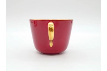 大倉陶園(OKURA、OAC)　色蒔き(マロン)　シンプルながら上品な雰囲気を醸し出すモーニングカップ&ソーサー(洋食器、C&S、箱付き、マローネ、マルーン)(R-070222)