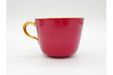 大倉陶園(OKURA、OAC)　色蒔き(マロン)　シンプルながら上品な雰囲気を醸し出すモーニングカップ&ソーサー(洋食器、C&S、箱付き、マローネ、マルーン)(R-070222)