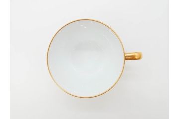 大倉陶園(OKURA、OAC)　色蒔き(マロン)　シンプルながら上品な雰囲気を醸し出すモーニングカップ&ソーサー(洋食器、C&S、箱付き、マローネ、マルーン)(R-070222)