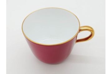 大倉陶園(OKURA、OAC)　色蒔き(マロン)　シンプルながら上品な雰囲気を醸し出すモーニングカップ&ソーサー(洋食器、C&S、箱付き、マローネ、マルーン)(R-070222)