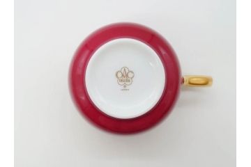 大倉陶園(OKURA、OAC)　色蒔き(マロン)　シンプルながら上品な雰囲気を醸し出すモーニングカップ&ソーサー(洋食器、C&S、箱付き、マローネ、マルーン)(R-070222)
