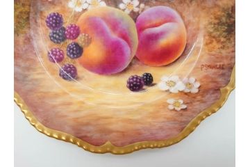 イギリス　ROYAL WORCESTER(ロイヤルウースター)　ペインテッドフルーツ　モモ　約20cm　一つ一つ丁寧に絵付けされた意匠が美しいプレート(ハンドペイント、箱付き、洋食器、皿、もも、桃)(R-070223)