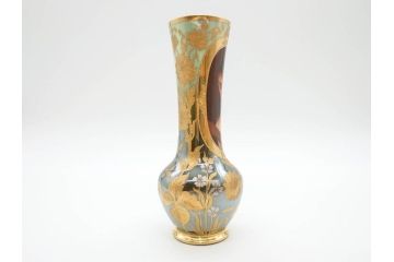 ドイツ　アッカーマン&フリッツ(Ackermann&Fritze)　金彩　ハンドペイント　繊細なデザインが優美な印象を放つフラワーベース(gute Nacht、花器、花瓶、花入)(R-070227)