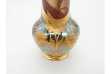 ドイツ　アッカーマン&フリッツ(Ackermann&Fritze)　金彩　ハンドペイント　繊細なデザインが優美な印象を放つフラワーベース(gute Nacht、花器、花瓶、花入)(R-070227)