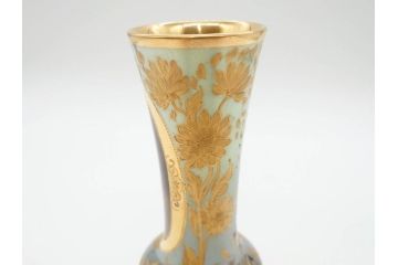 ドイツ　アッカーマン&フリッツ(Ackermann&Fritze)　金彩　ハンドペイント　繊細なデザインが優美な印象を放つフラワーベース(gute Nacht、花器、花瓶、花入)(R-070227)