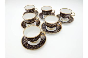 東ドイツ　リヒテ社　Lichte Echt Kobalt　金彩　コバルト　落ち着いた紺色に金の装飾が美しいカップ&ソーサー6客セット(洋食器、C&S)(R-070231)