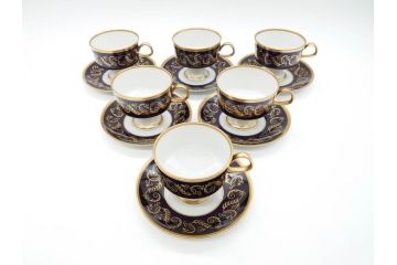 東ドイツ　リヒテ社　Lichte Echt Kobalt　金彩　コバルト　落ち着いた紺色に金の装飾が美しいカップ&ソーサー6客セット(洋食器、C&S)(R-070231)