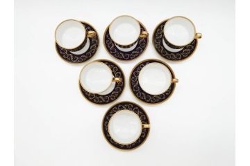 東ドイツ　リヒテ社　Lichte Echt Kobalt　金彩　コバルト　落ち着いた紺色に金の装飾が美しいカップ&ソーサー6客セット(洋食器、C&S)(R-070231)