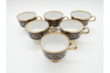 東ドイツ　リヒテ社　Lichte Echt Kobalt　金彩　コバルト　落ち着いた紺色に金の装飾が美しいカップ&ソーサー6客セット(洋食器、C&S)(R-070231)