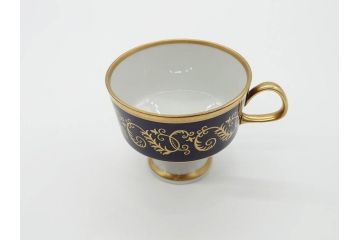東ドイツ　リヒテ社　Lichte Echt Kobalt　金彩　コバルト　落ち着いた紺色に金の装飾が美しいカップ&ソーサー6客セット(洋食器、C&S)(R-070231)