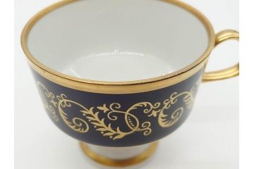 東ドイツ　リヒテ社　Lichte Echt Kobalt　金彩　コバルト　落ち着いた紺色に金の装飾が美しいカップ&ソーサー6客セット(洋食器、C&S)(R-070231)