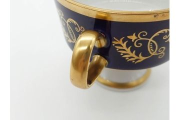東ドイツ　リヒテ社　Lichte Echt Kobalt　金彩　コバルト　落ち着いた紺色に金の装飾が美しいカップ&ソーサー6客セット(洋食器、C&S)(R-070231)