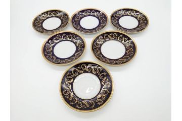 東ドイツ　リヒテ社　Lichte Echt Kobalt　金彩　コバルト　落ち着いた紺色に金の装飾が美しいカップ&ソーサー6客セット(洋食器、C&S)(R-070231)