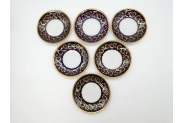 東ドイツ　リヒテ社　Lichte Echt Kobalt　金彩　コバルト　落ち着いた紺色に金の装飾が美しいカップ&ソーサー6客セット(洋食器、C&S)(R-070231)