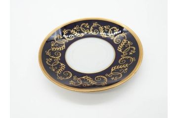 東ドイツ　リヒテ社　Lichte Echt Kobalt　金彩　コバルト　落ち着いた紺色に金の装飾が美しいカップ&ソーサー6客セット(洋食器、C&S)(R-070231)