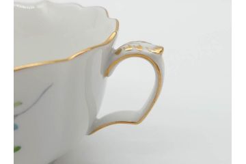 ドイツ　マイセン　Meissen　ベーシックフラワー　二つ花　優美な雰囲気が素敵なトリオセット(ティーカップ&ソーサー、プレート、皿、洋食器)(R-070232)