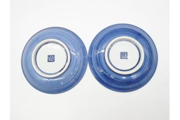 加藤利昌　清水焼　祥瑞花鳥文　8.3寸　約25cm　落ち着いた色合いが素敵な大皿2枚セット(和食器、和皿、染付、八寸三分)(R-070234)